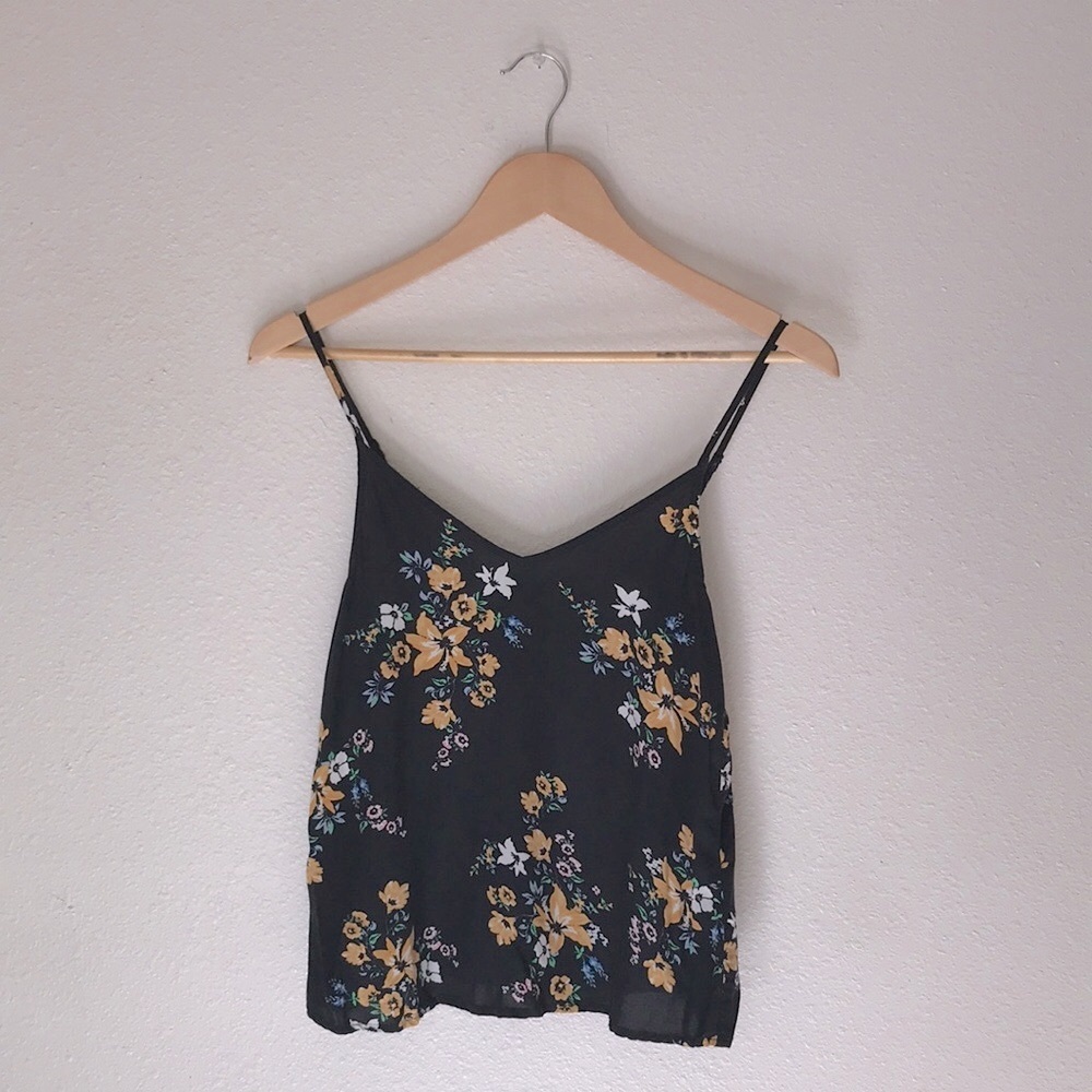 Black and Yellow Floral Women's Tank Top - S (size 2) - Picture 2 of 10